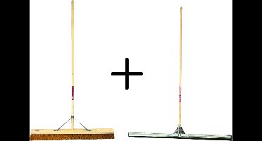 Synx Tools kokos Zachte Bezem 90cm & Vloertrekker 100cm – Bezem met steel 160cm - Cocosharen – Trekker met steel 150cm - Waterkeerrand