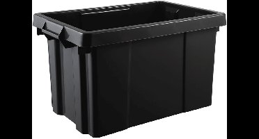 EDA Opbergbox/opbergkrat 54 L - zwart - kunststof - L60 x B40 x H33 - stapelbaar/nestbaar - opbergbak - opbergen