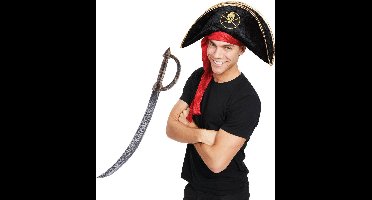 Rubies Carnaval verkleed piraten hoed - zwart - met piratenzwaard 65 cm - Piraten party accessiores - volwassenen