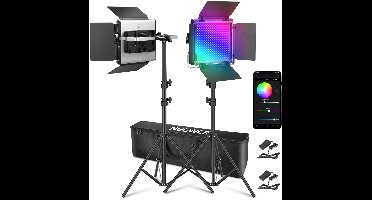 Neewer 660 PRO II, fotostudio videostudio lichtset 2 x 50W, RGB. LED, incl statieven en hoes, app bediening.