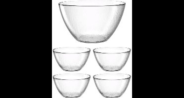 Leonardo Attivo 5-delig Schalenset – Transparant Glas – Saladeschaal & 4 Kleine Schalen – Vaatwasserbestendig - serveerschalen