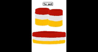 Zweetbandjes set rood/wit/geel 3-dlg- Carnaval sport zweetband thema feest optocht festival