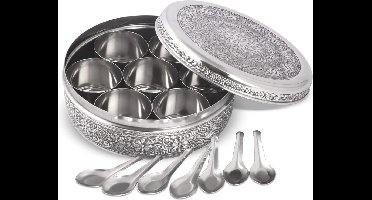 Goodivery ® Stijlvolle Roestvrijstalen Specerijenhouder met Zeven Compartimenten voor Authentieke Indiase Gerechten