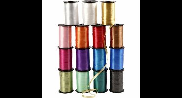 Cadeaulint - Verschillende Kleuren Lint - Glimmend - Geschenkverpakkingslint - Striklint - Krullint - Sierlint - Inpaklint - Cadeaudecoratie - Breedte: 10 mm - 15 x 250 mtr