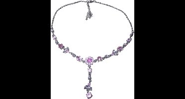 Ketting zilver met stenen roze