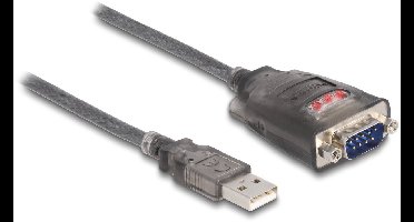 Delock Adapter USB 2.0 Type-A to 1 x Serial RS-232 D-Sub 9 pin male with nuts with 3 x LED 3 m