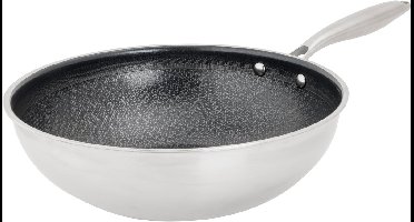 Cosy&Trendy Hexapro Wokpan - Ø28x9cm - PFAS-vrij - Inductie Wokpan - Ovenbestendig tot 200°C - Snelle opwarming – Zonder deksel - Zilver-grijs
