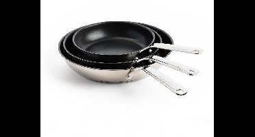 KitchenAid Stainless Steel Keramische Koekenpannenset 3-delig - 20/24/28cm - PFAS-vrij - Inductie pannenset - Inductie koekenpan - RVS handvat - Ovenbestendig tot 220°C - Vaatwassergeschikt - geen deksel