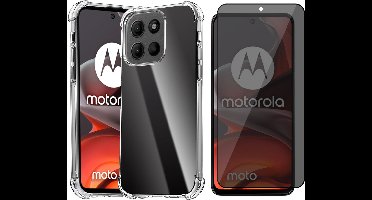Hoesje geschikt voor Motorola Moto G05 / G15 / G15 Power / E15 - Privacy Screenprotector Volledig Dekkend Glas - Shockproof Transparant