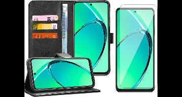 Hoesje geschikt voor Oppo A40 / A40m / A60 - Screenprotector Glas - Portemonnee Book Case Zwart