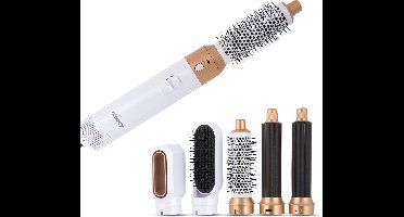 Niceey Fohnborstel - Krultang 5-in-1 Set - Airstyler - Multistyler - Stijlborstel - Krultang met Opzetstukken - Haardroger met Borstel - Met Handschoen - Krulborstel - Haarborstel - 2025 Model - Wit