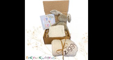 Baby Kado-Kraam Cadeau- set met Geborduurde Naam op Baby Cape - Kraammand voor Meisjes & Jongens - Geboortemand/Kraampakket met Naam - Kraam Kado - Baby Geschenkset met Funnies Knuffeldoekje, Badcape en Slabbetje. Baby-shower-Sint-Kerst-