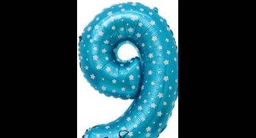 Cijferballon 9 Blauw met ster 32inch, kindercrea