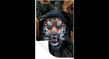 Muurstickers - Sticker Folie - Tijger - Bloemen - Oranje - 20x30 cm - Plakfolie - Muurstickers Kinderkamer - Zelfklevend Behang - Zelfklevend behangpapier - Stickerfolie