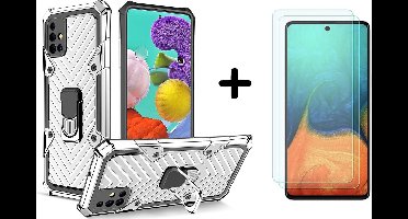Hoesje Geschikt Voor Samsung Galaxy A51 hoesje nieuw Schokbestendige ring armor Zliver - Screenprotector Galaxy A51 2X tempered Glass