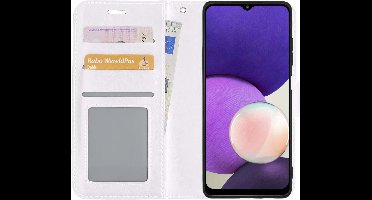 Hoesje - Met Pasjeshouder - Geschikt voor Samsung Galaxy A22 5G - Luxe Bookcase Portemonee - Flip Case - Kunstleer Book Case - Flipcase - Book Cover - Walletcase - Portemonneehoes - Wit