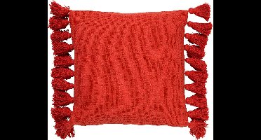 Dutch Decor RUBY - Kussenhoes 45x45 cm - 100% katoen - met flosjes - Aurora Red - rood - met rits - zonder binnenkussen