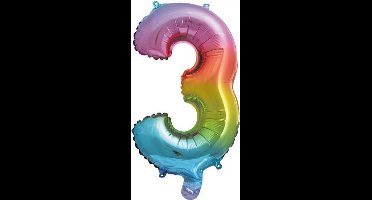 Folie Ballon Cijfer 3 Regenboog 41 cm
