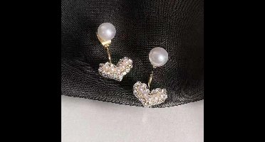 Gading® dames oorbellen met hartje- parel oorhanger met zirkonia - goudkleurig 16mm 11mm- zilver 925