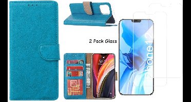Hoesje Geschikt voor iPhone 12 Mini hoesje - bookcase / wallet cover portemonnee Bookcase Blauw + 2x tempered glass / Screenprotector