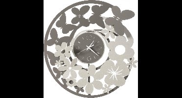 Arti - Mestieri - klok - metalen - wandklok - vlinders - grijs - groot - formaat