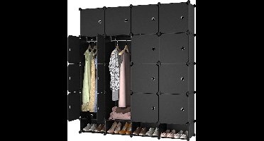 Lowander 4x5 vakkenkast 'Bari' zwart 150x165 cm - kunststof kledingkast met hangruimte / roomdivider afsluitbaar