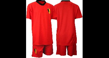 Voetbalset Supporter België - WK Rode Duivels voetbalbroek & shirt Junior - Rood/Zwart - 94