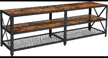 Tv-kast, televisietafel, lowboard voor televisie tot 70 inch, televisiekast met planken, stalen frame, tv-rek voor woonkamer, slaapkamer, vintage bruin-zwart LTV095B01