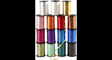 Cadeaulint, B: 10 mm, glossy, diverse kleuren, 15x250 m/ 1 doos