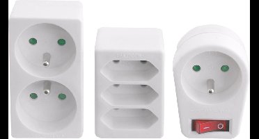 Exin Stekkerverdeelset - 3 x Euro - 2 x penaarde - 1 x stekker met penaarde en schakelaar - Wit