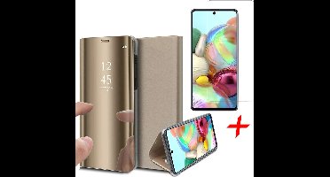 Hoesje geschikt voor Samsung Galaxy A71 - Screen Protector GlassGuard - Book Case Spiegel Goud & Screenprotector