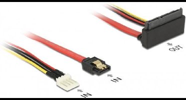 Floppy (m) + SATA data (v) naar haakse SATA data en 5V + 12V voeding kabel - SATA600 - 6 Gbit/s / rood - 0,30 meter