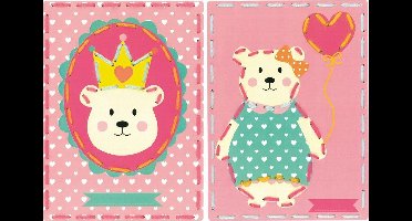 Vervaco - Borduurkaart kit - Beer met kroon/ballon set van 2 - PN-0157036 - Borduren - Borduurpakket - Borduurpakket kind