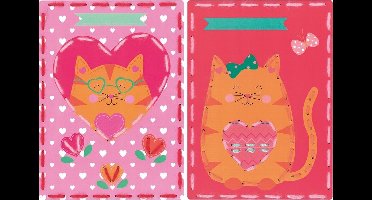 Vervaco - Borduurkaart kit - Poezen met hartje set van 2 - PN-0157039 - Borduren - Borduurpakket - Borduurpakket kind