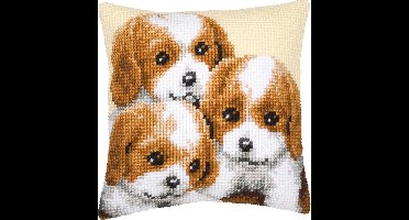 Vervaco - Kruissteekkussen kit - 3 Pups - PN-0008507 - Borduren - Borduurpakket - Borduurpakket volwassenen - Borduurpakket kind