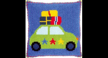 Vervaco - Kruissteekkussen kit - Op vakantie met auto - PN-0150301 - Borduren - Borduurpakket - Borduurpakket volwassenen - Borduurpakket kind
