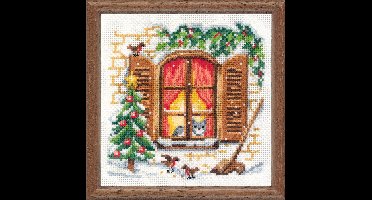 Borduurpakket poes voor het raam winter telwerk van Vervaco