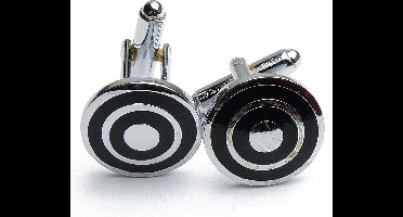 Manchetknopen - Rond Zwart met Zilveren Ringen