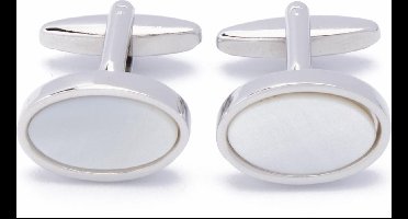 Manchetknopen - Ovaal Zilver met Wit Parelmoer