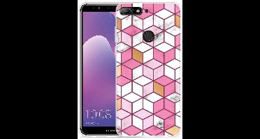 Huawei Y7 2018 Hoesje Pink-gold-white Marble