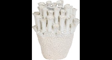 Vaas deco Ø27,5x27,5 cm KYRAL keramiek crème+wit