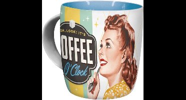 Koffietas - Koffiemok – It’s Coffee O’Clock - vintage look leuk om te hebben of als kado te geven