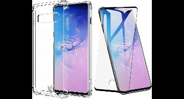 Hoesje geschikt voor Samsung Galaxy S10 - Screen Protector FullGuard - Back Cover Case ShockGuard Transparant & Screenprotector