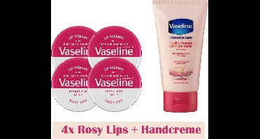 Vaseline lip therapy Rosy Lips 4x 20g - met Roze Vaseline Handcreme
