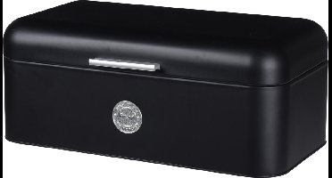 Excellent Houseware - Broodtrommel - Met Klepdeksel - Zwart - Metaal - Glans - Luchtgaten - Chique - Modern
