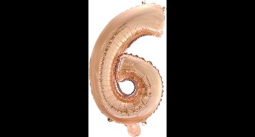 Folie Ballon Cijfer 6 Rosé Goud 41 cm met rietje