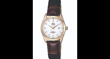 Mooi horloge Q&Q QZ13j121Y-Bruin leren band