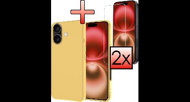 Hoesje - Met 2x Screenprotector - Geschikt voor Apple iPhone 16 - Sterk & Shockproof - Back Cover - Siliconen Case - Telefoon Hoes - Geel