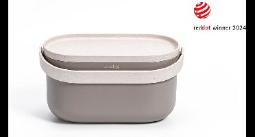 Bioplastic afvalbakje aanrecht. Afvalbakje met frame en zakken. Taupe + Ivoor kleur Plastia.