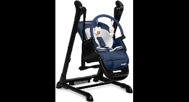 Caretero Indigo Kinderstoel + Schommel Zwart Marineblauw - Babystoel - Baby Eetstoel - Babystoel voor aan Tafel - Voor Kinderen van 1 Maand tot 4 Jaar - Verstelbare Hoogte en Voetensteun - Groot Dubbel Blad - Kinderstoeltje voor Peuter - Peuterstoel